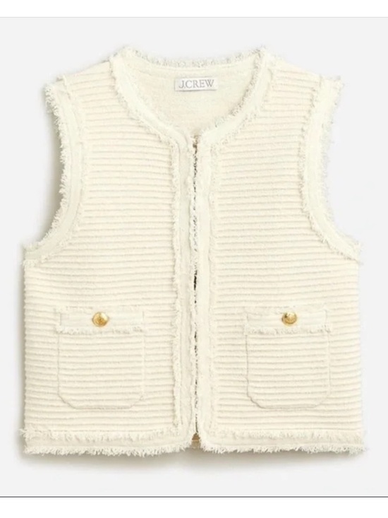J. Crew Tops - J. Crew Cream Ribbed Fringe Vest with Gold Buttons Size Small